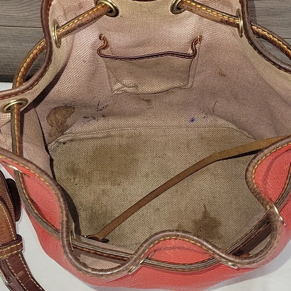 Vintage Dooney & Bourke Red Pebble Leather Drawstring Shoulder Bag